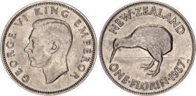 New Zealand 1 Florin 1937
KM# 10.1, N# 9764; Silver; George VI; London Mint; AUNC