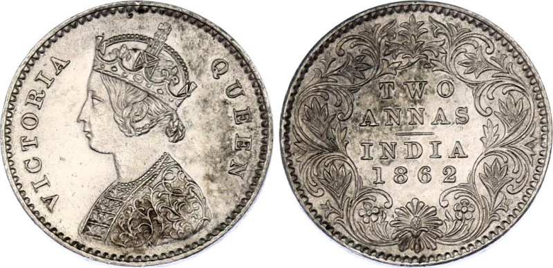 British India 2 Annas 1862
KM# 469, N# 18622; Silver; Victoria; UNC