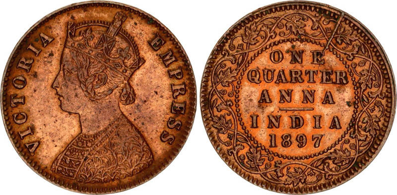 British India 1/4 Anna 1897
KM# 486, N# 1615; Copper; Victoria; Calcutta Mint; ...