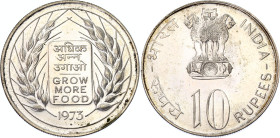 India 10 Rupees 1973
KM# 188, N# 22405; Silver; FAO - Grow More Food