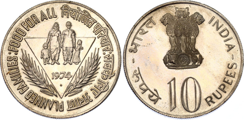 India 10 Rupees 1974
KM# 189, N# 26020; FAO - Planned Families; UNC with minor ...