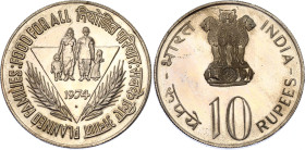 India 10 Rupees 1974
KM# 189, N# 26020; FAO - Planned Families; UNC with minor hairlines