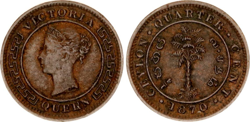 Ceylon 1/4 Cent 1870
KM# 90, N# 12111; Silver; Victoria; Calcutta Mint; XF