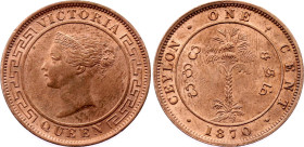 Ceylon 1 Cent 1870 Overstrike
KM# 92, N# 3962; Victoria; UNC with red mint luster