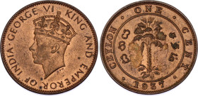 Ceylon 1 Cent 1937
KM# 111, N# 3860; Copper; George VI; Calcutta Mint; UNC