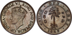 Ceylon 1 Cent 1942
KM# 111a, N# 12116; Bronze; George VI; UNC Toned