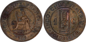 French Indochina 1 Centime 1889 A Paris
KM# 1, Lec# 41, N# 3311; Bronze; Third Republic (1870-1940); Marianne seated left with fasces; XF