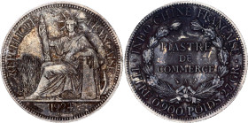 French Indochina 1 Piastre 1924 A Paris
KM# 5a.1, Lec# 300, N# 11287; Silver; Third Republic (1870-1940); Marianne seated left with fasces; mint lust...