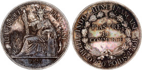 French Indochina 1 Piastre 1925 A Paris
KM# 5a.1, Lec# 301, N# 11287; Silver; Third Republic (1870-1940); Marianne seated left with fasces; mint lust...