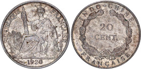 French Indochina 20 Centimes 1920 San Francisco
KM# 15, N# 11285; Silver; Third Republic (1870-1940); Marianne seated left with fasces; dark patina; ...