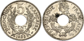 French Indochina 5 Centimes 1938
KM# 18.1a, Schön# 17a, N# 22677; Nickel-brass; Paris Mint; UNC