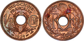 French Indochina 1/2 Centime 1939
KM# 20, N# 6663; Bronze; Paris Mint; UNC