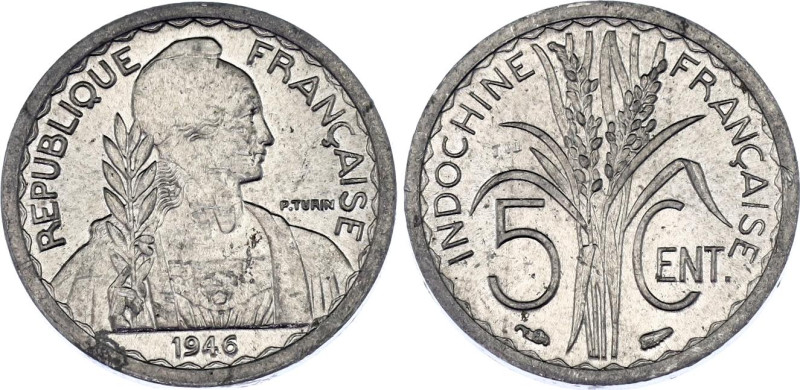French Indochina 5 Centimes 1946
KM# 30.1 (wing), N# 11289; Silver; Paris Mint;...