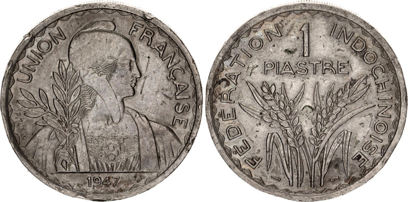 French Indochina 1 Piastre 1947
KM# 32.2 (reeded edge), N# 4509; Copper-nickel;...