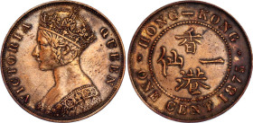 Hong Kong 1 Cent 1875
KM# 4.1, N# 5657; Bronze; 14 pearls in left arch of crown; XF