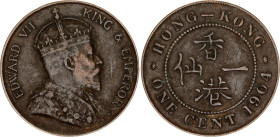 Hong Kong 1 Cent 1904 H
KM# 11, Schön# 1, N# 7071; Bronze; Edward VII; Heaton's Mint, Birmingham; VF+
