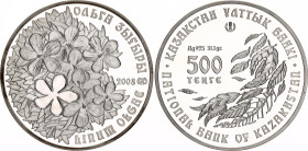 Kazakhstan 500 Tenge 2008
KM# 104, N# 16732; Silver., Proof; With hologram; Linum Olgae