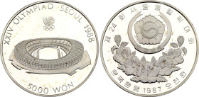 Korea 5000 Won 1987
KM# 60, N# 41288; Silver; Olympic Games - Olympic Stadium; Proof with patina
