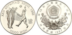Korea 10000 Won 1987
KM# 63, N# 44988; Silver; Olympic Games - Volleyball; Proof