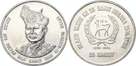 Malaysia 25 Ringgit 1984 (ND)
KM# 35, N# 39299; Silver; Agong VII; 25th Anniversary of Bank Negara Malaysia; UNC
