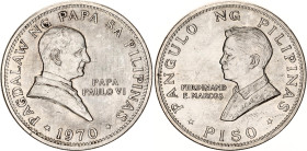 Philippines 1 Piso 1970
KM# 202a, N# 27644; Silver; Pope Paul VI Visit; AUNC