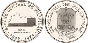 Philippines 25 Piso 1974
KM# 204A, N# 32255; Silver., Proof; 25th Anniversary of Bank; Mintage 10000 pcs