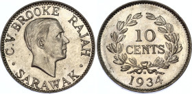 Sarawak 10 Cents 1934 H
KM# 16; Schön# 10; N# 12522; Charles V. Brooke Rajah; Mint: Heaton's Mint, Birmingham; UNC.