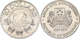 Singapore 10 Dollars 1977
KM# 16, N# 26485; Silver; ASEAN 10th Anniversary; AUNC with hairlines