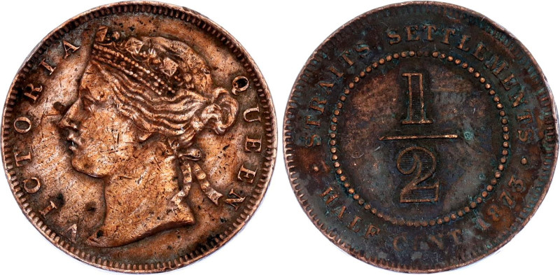 Straits Settlements 1/2 Cent 1873
KM# 8, N# 15527; Copper; XF