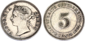 Straits Settlements 5 Cents 1884
KM# 10, N# 15528; Silver; Victoria; UNC with few minor hairlines