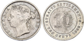Straits Settlements 10 Cents 1888
KM# 11, N# 11570; Silver; Victoria; London Mint; XF