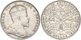 Straits Settlements 1 Dollar 1907
KM# 26, N# 12779; Silver; Edward VII; XF