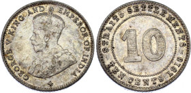 Straits Settlements 10 Cents 1918
KM# 29a; N# 12775; Silver; George V; Mint: Bombay; AUNC Toned.