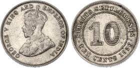 Straits Settlements 10 Cents 1926
KM# 29b, N# 4503; Silver; George V; London Mint; XF