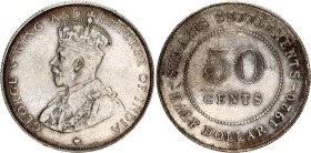 Straits Settlements 50 Cents 1920
KM# 35.1, N# 12778; Cross below bust; Silver; George V; UNC