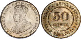 Straits Settlements 50 Cents 1920
KM# 35.1, N# 12778; Silver; UNC with amazing toning. Hairlines.