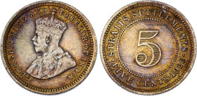Straits Settlements 5 Cents 1926
KM# 36, N# 12773; Silver; George V; London Mint; AUNC with nice toning