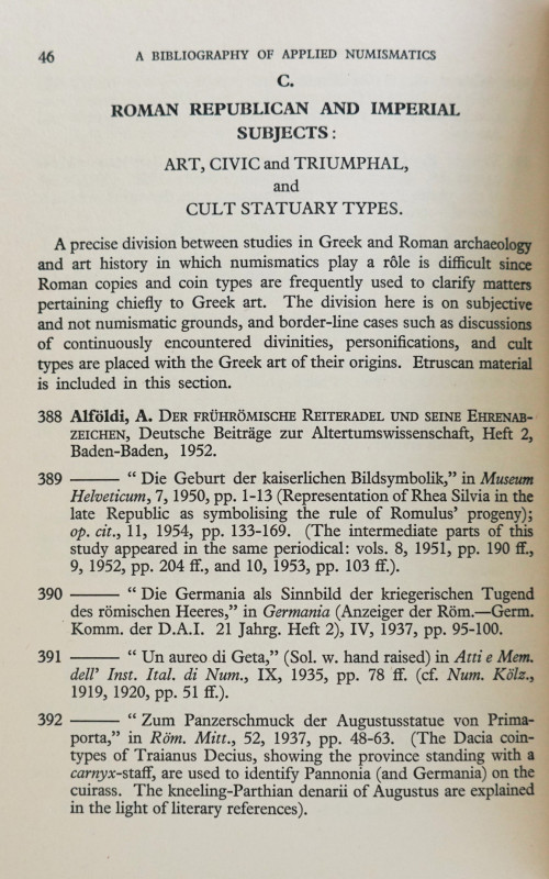 Vermeule, C.


A Bibliography of Applied Numismatics. London 1956. VII, 172 S...