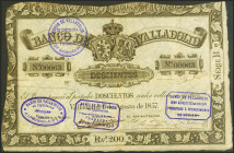 200 Reales de Vellón. 1 de Agosto de 1857. Banco de Valladolid. Serie B. (Edifil 2021: 132). Muy raro. MBC+.