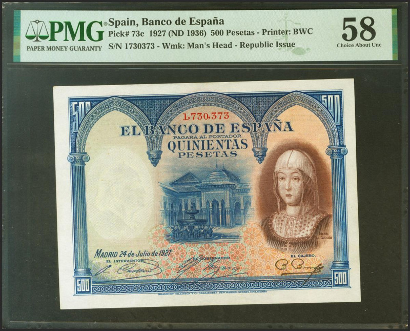 500 Pesetas. 24 de Julio de 1927. Sin serie y numeración posterior 1602000. (Edi...