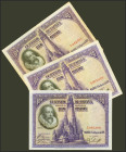 Conjunto de 3 billetes de 100 Pesetas emitidos el 15 de Agosto de 1928 sin serie. (Edifil 2021: 355). EBC-/MBC.