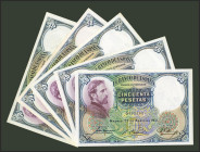 Conjunto de 5 billetes de 50 Pesetas emitidos el 25 de Abril de 1931 sin serie. (Edifil 2017: 359). EBC+/EBC.