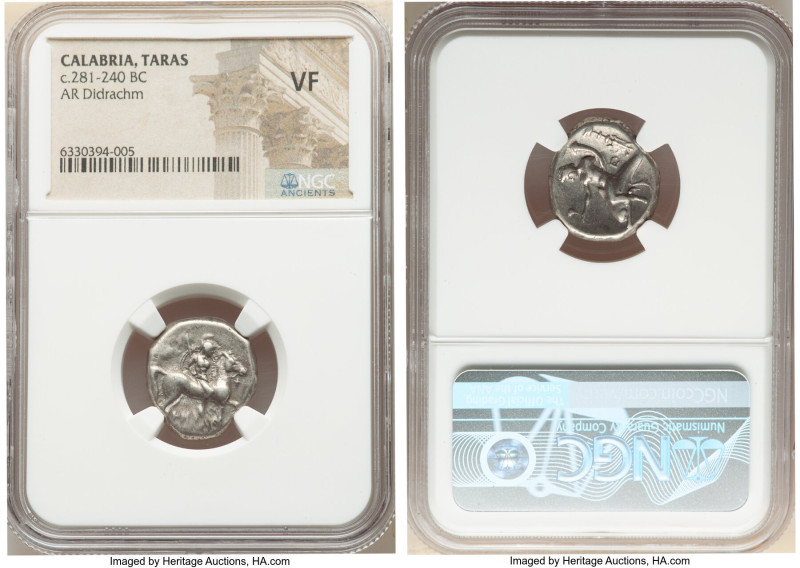 CALABRIA. Tarentum. Ca. 281-240 BC. AR stater or didrachm (19mm, 3h). NGC VF. He...