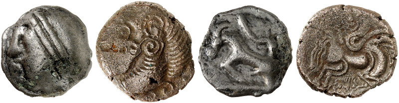 KELTISCHE MÜNZEN. GALLIEN. 
Lot von 2 Stück: Coriosolites, Billon-Stater. Locke...