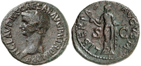 RÖMISCHE MÜNZEN. RÖMISCHE KAISERZEIT. Claudius, 41 - 54. 
As. Rev. Stehende Libertas.
RIC 113; C. 47 11,31 g schwarze Patina, ss