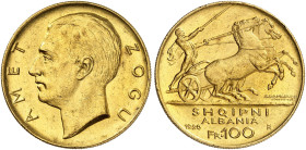 EUROPA. ALBANIEN. - Republik. Amet Zogu I., 1925-1939. 
100 Franga Ari 1926, Rom.
Friedb. 1, Schlumb. 1 Gold vz