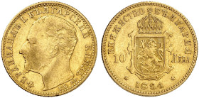 EUROPA. BULGARIEN. Ferdinand I., 1887-1918. 
10 Lewa 1894, Kremnitz.
Friedb. 4, Schlumb. 3 Gold ss