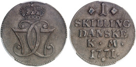 EUROPA. DÄNEMARK. Christian VII., 1766-1808. 
1 Skilling 1771.
Hede 37 PCGS AU 55, vz