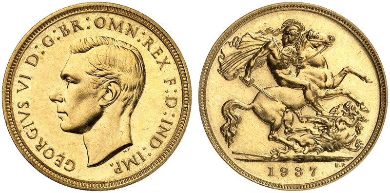 EUROPA. ENGLAND. George VI., 1936-1952. 
1/2 Sovereign 1937.
Friedb. 412, S. 4...