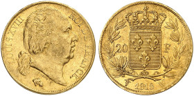 EUROPA. FRANKREICH. - Königreich. Louis XVIII., Second Gouvernement Royal, 1815-1824. 
20 Francs au buste nu 1818, W - Lille.
Friedb. 539, Gad. 1028...